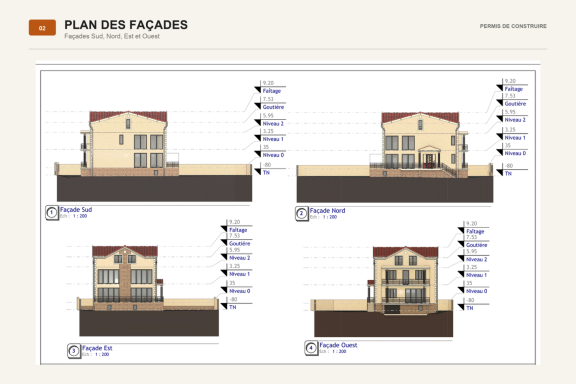 Plans des façades – Extension et surélévation Permis de construire – Extension et surélévation d’une maison individuelle.