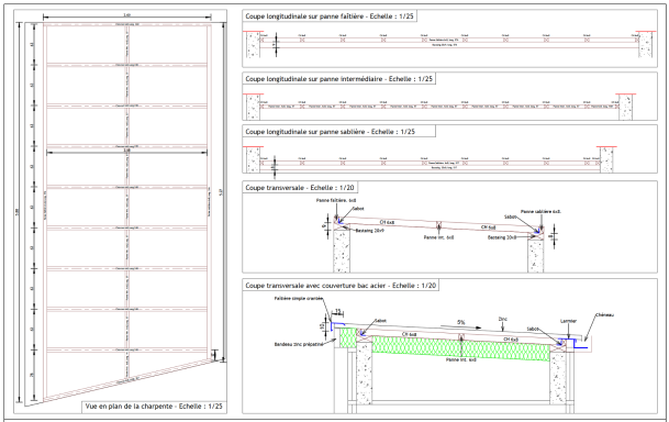 Restructuration et extension d'une école maternelle Plan de structure avec détails techniques et dimensions pour un projet de construction.