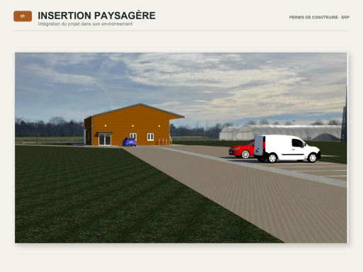 Insertion paysagère – Bâtiment ERP Insertion paysagère d’un projet de bâtiment ERP dans son environnement.